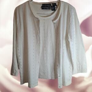 Requirements Petite medium 2 piece ivory cotton matching top and jacket set.